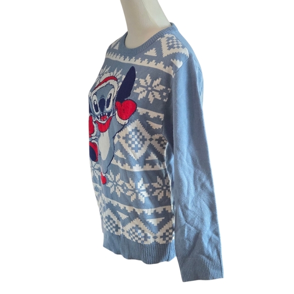 Disney Lilo & Stitch Festive Blue n White Crewneck Sweater Cozy Junior Girls XL - Picture 4 of 13